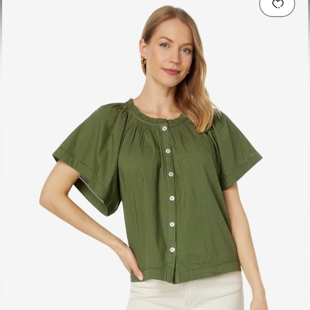 LILLA P flutter sleeve button down‎ in olive Sz XS
